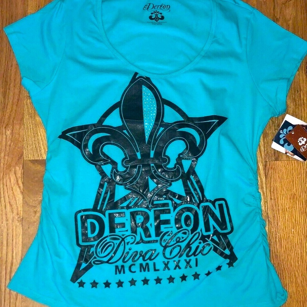 NWT Beyonce Dereon Logo Stone Luv Tee Sea Green 1X 14 16 PLUS SIZE Y2K